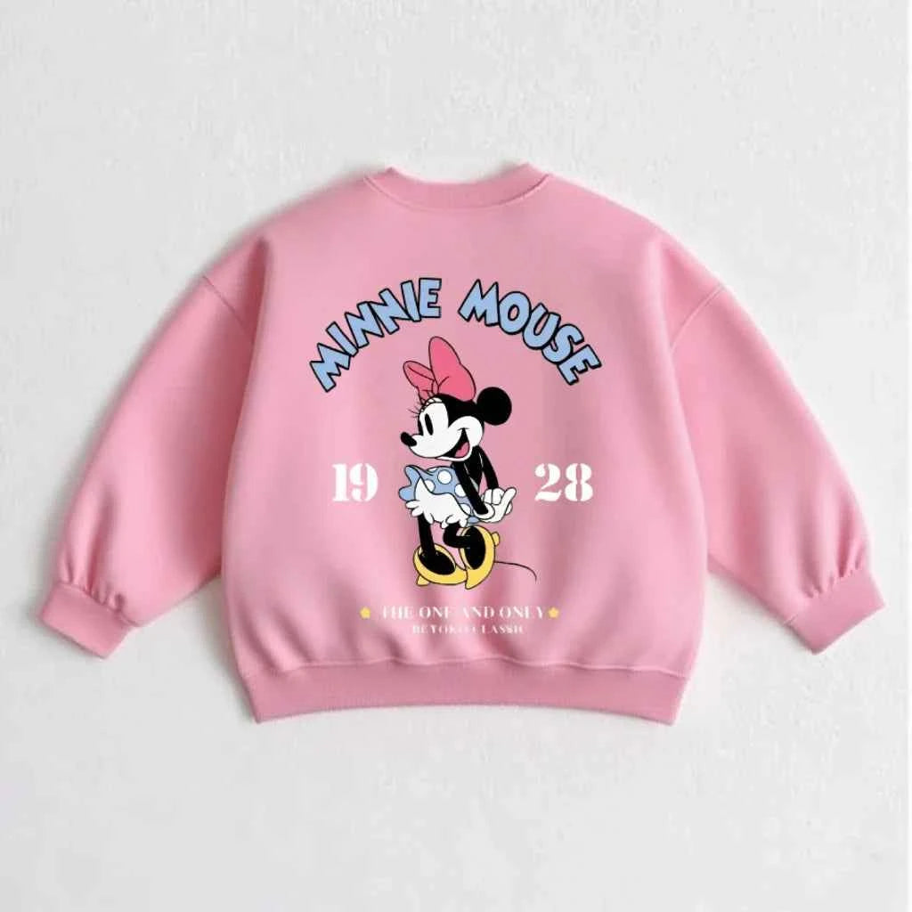 Cartoon Sweatshirts For Boys And Girls Cute Tops Crewneck Pullovers Toddler New Solid Color Hoodie Mickey Minnie Print Clothes