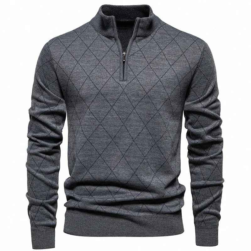 New Fashion Mens Knit Sweater American Half Zip Fleeced Knitwear Men's Stand Collar Casual Sweaters Pullovers
