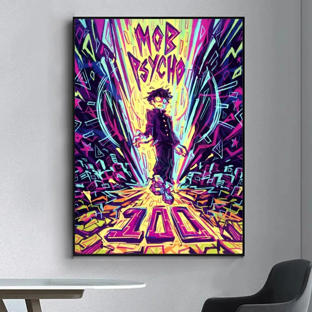 Anime Mob Psycho 100  Poster Fancy Wall Sticker for Living Room Bar Vintage Decorative Painting Middle