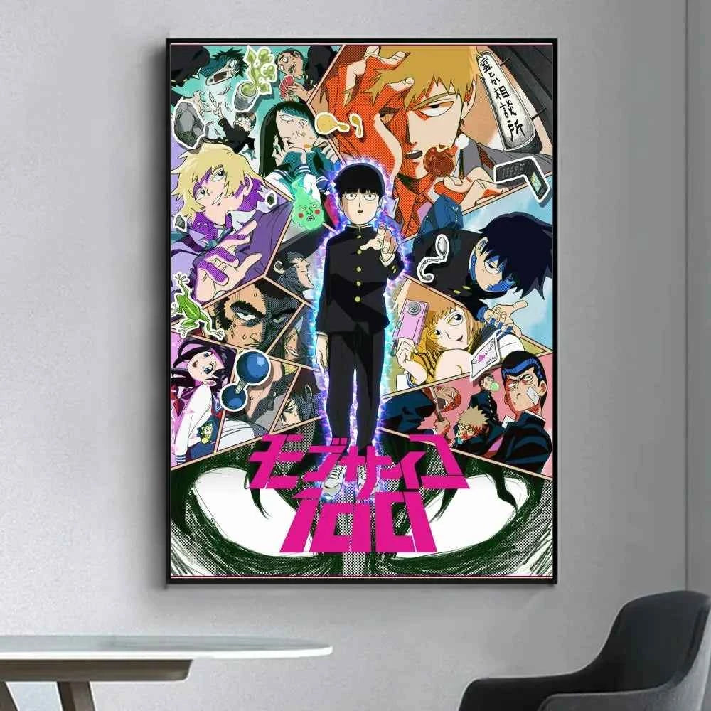Anime Mob Psycho 100  Poster Fancy Wall Sticker for Living Room Bar Vintage Decorative Painting Middle