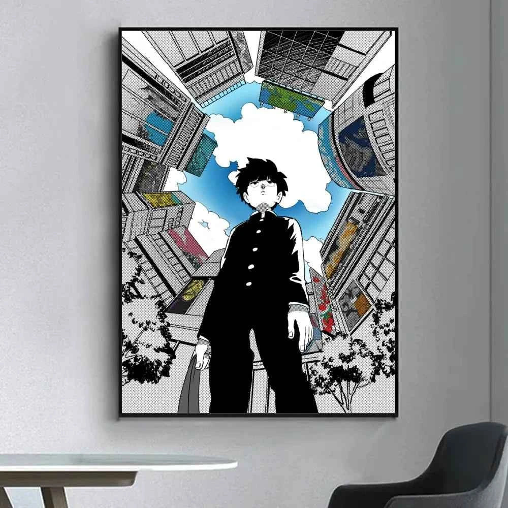 Anime Mob Psycho 100  Poster Fancy Wall Sticker for Living Room Bar Vintage Decorative Painting Middle