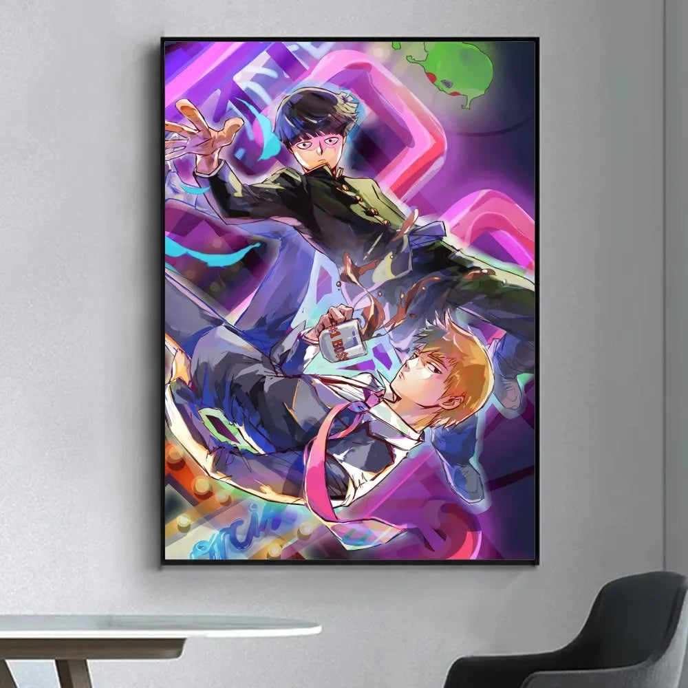 Anime Mob Psycho 100  Poster Fancy Wall Sticker for Living Room Bar Vintage Decorative Painting Middle