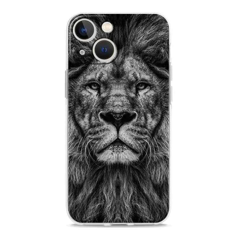 Luxury Transparent Phone Case For iPhone 15 14 13 12 11 Pro Max XS X XR 7 8 Plus Clear Cover Black Cheetah Tiger Lion Animals