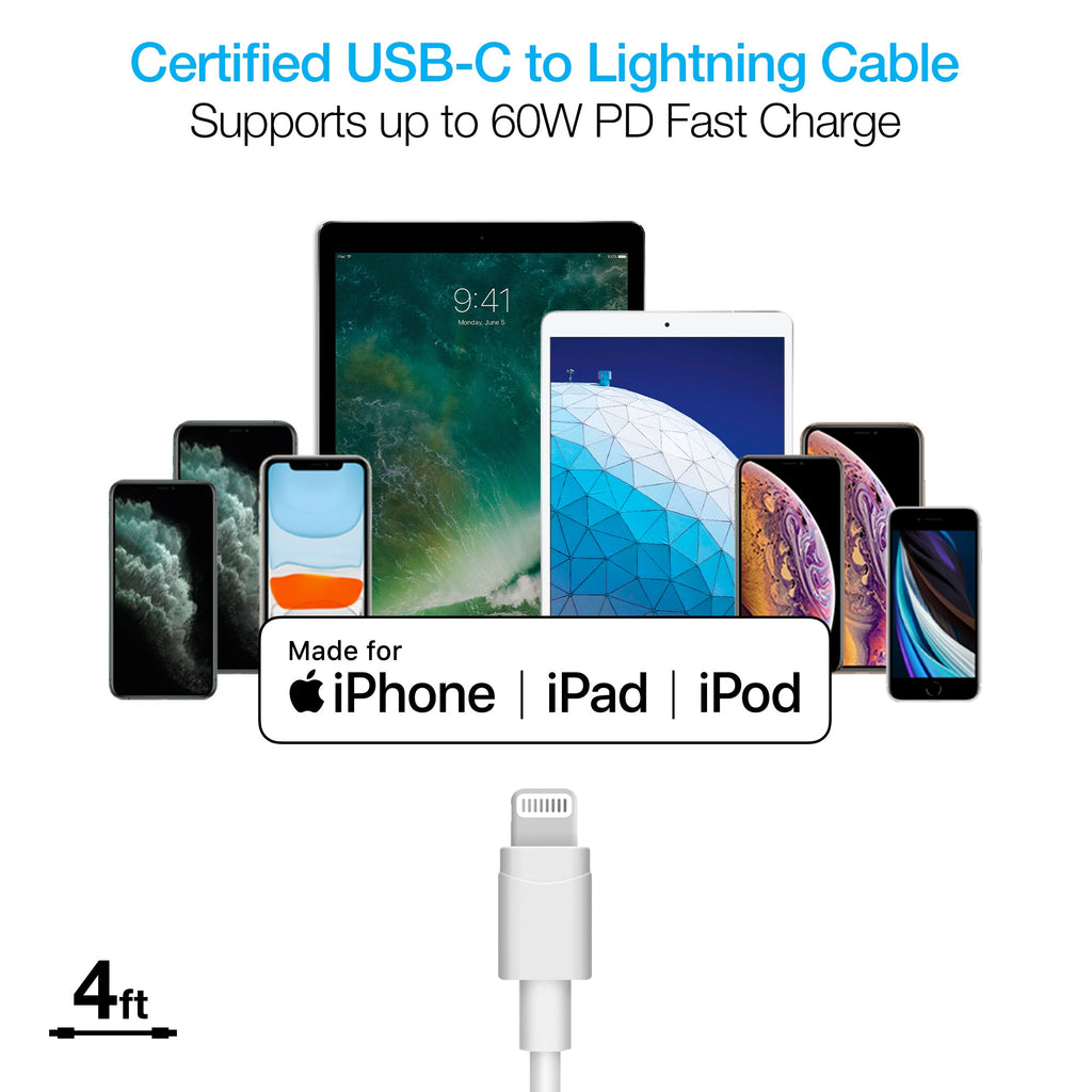 Naztech 20W PD Wall Charger + USB-C to Lightning 4ft Cable