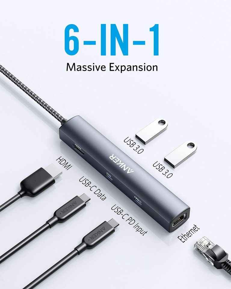 Anker <b>543</b> USB-C Hub (6-in-1, Slim)