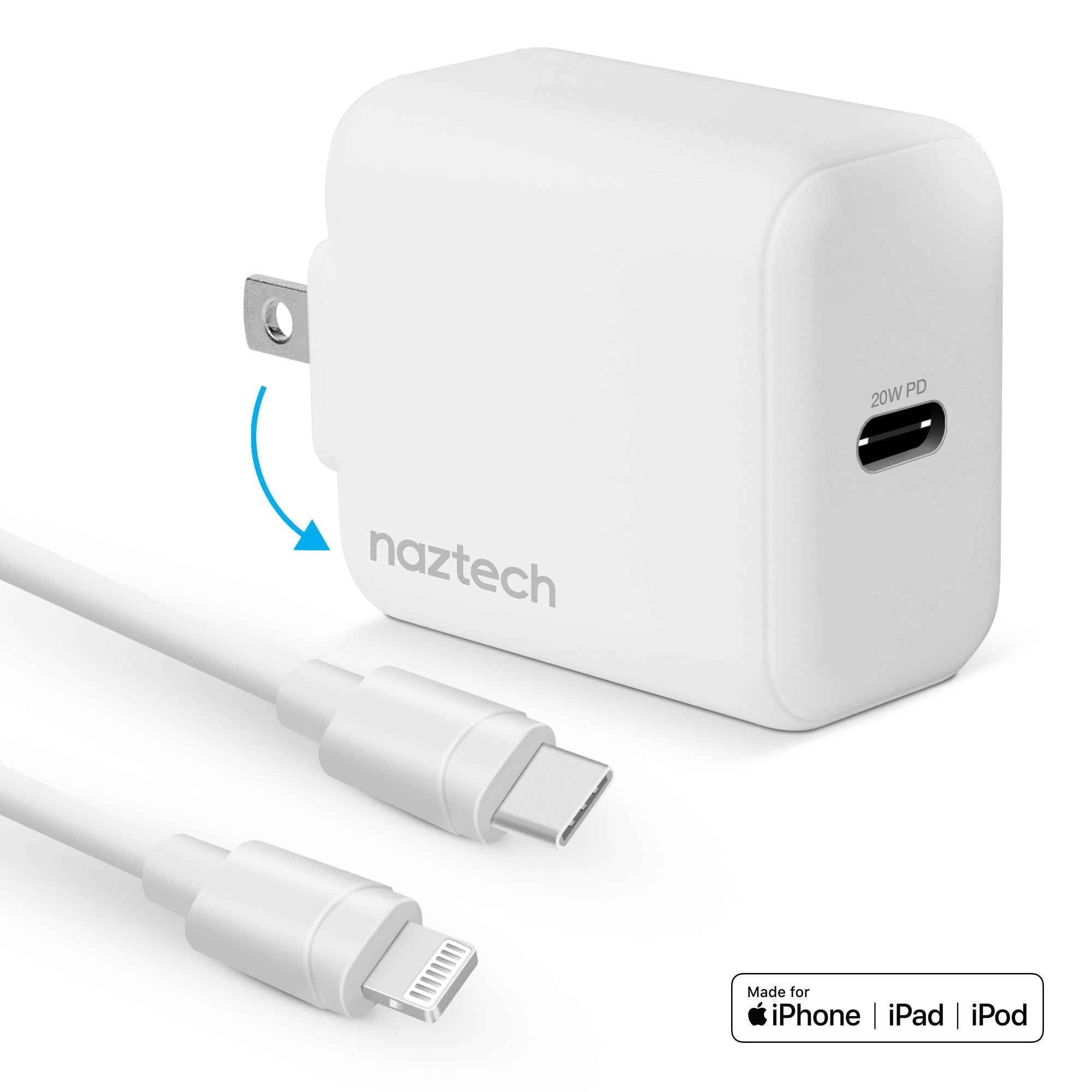 Naztech 20W PD Wall Charger + USB-C to Lightning 4ft Cable