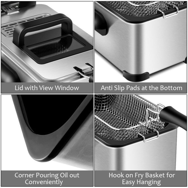 3.2QT Electric Stainless Steel Deep Fryer with Timer