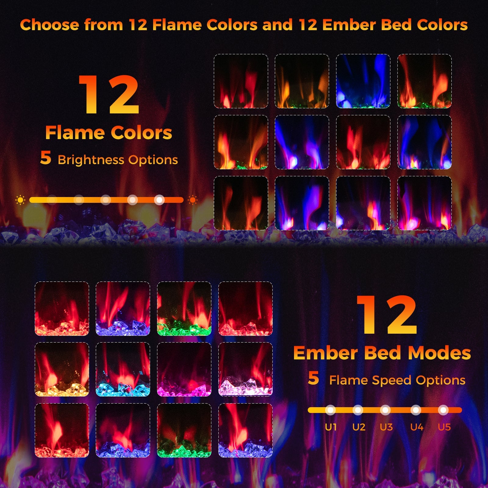 Electric Fireplace 40/50/60-Inch Recessed & Wall Mounted