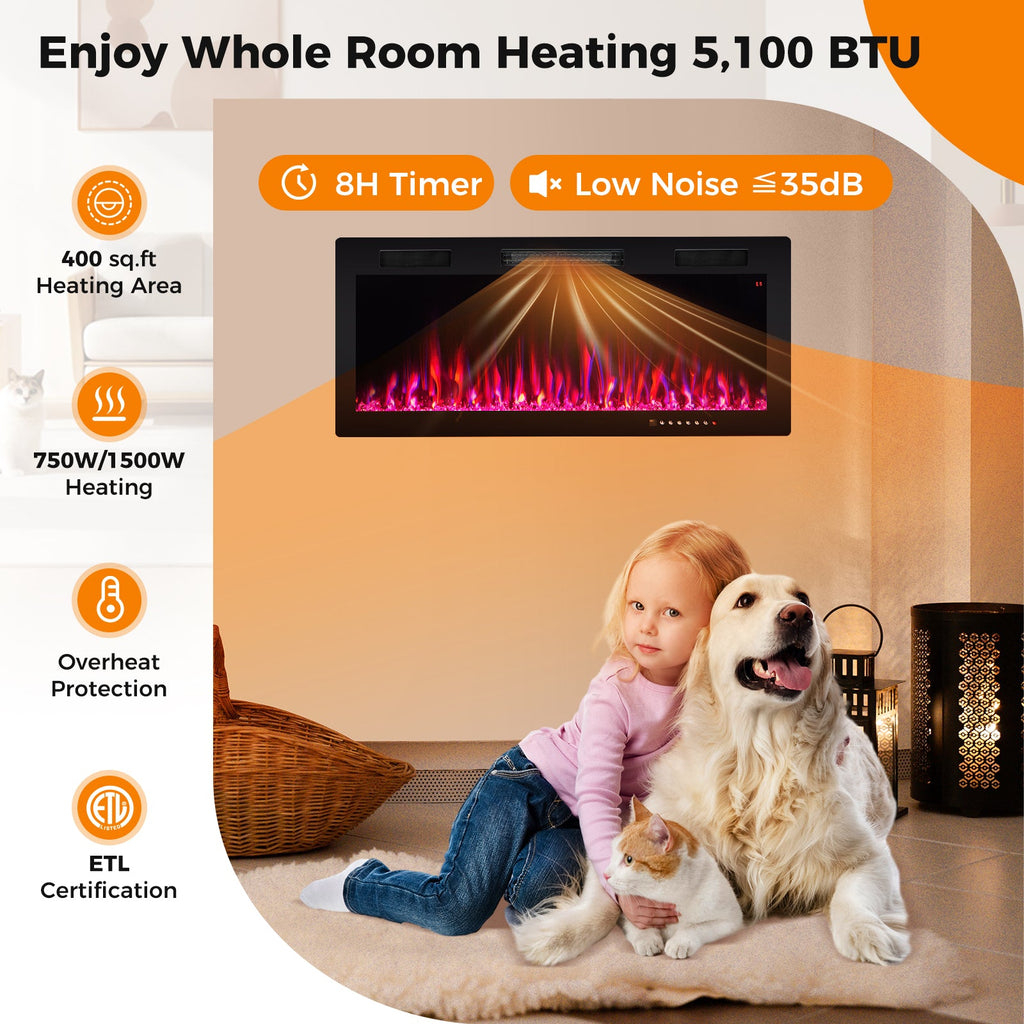 Electric Fireplace 40/50/60-Inch Recessed & Wall Mounted