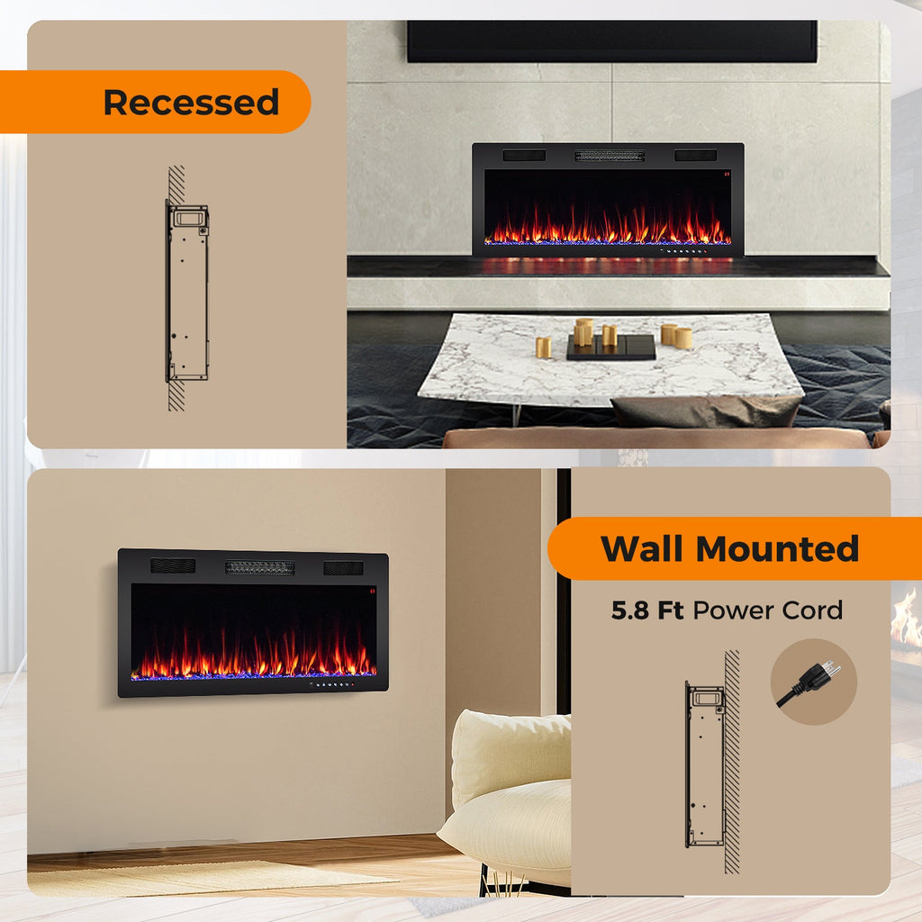 Electric Fireplace 40/50/60-Inch Recessed & Wall Mounted