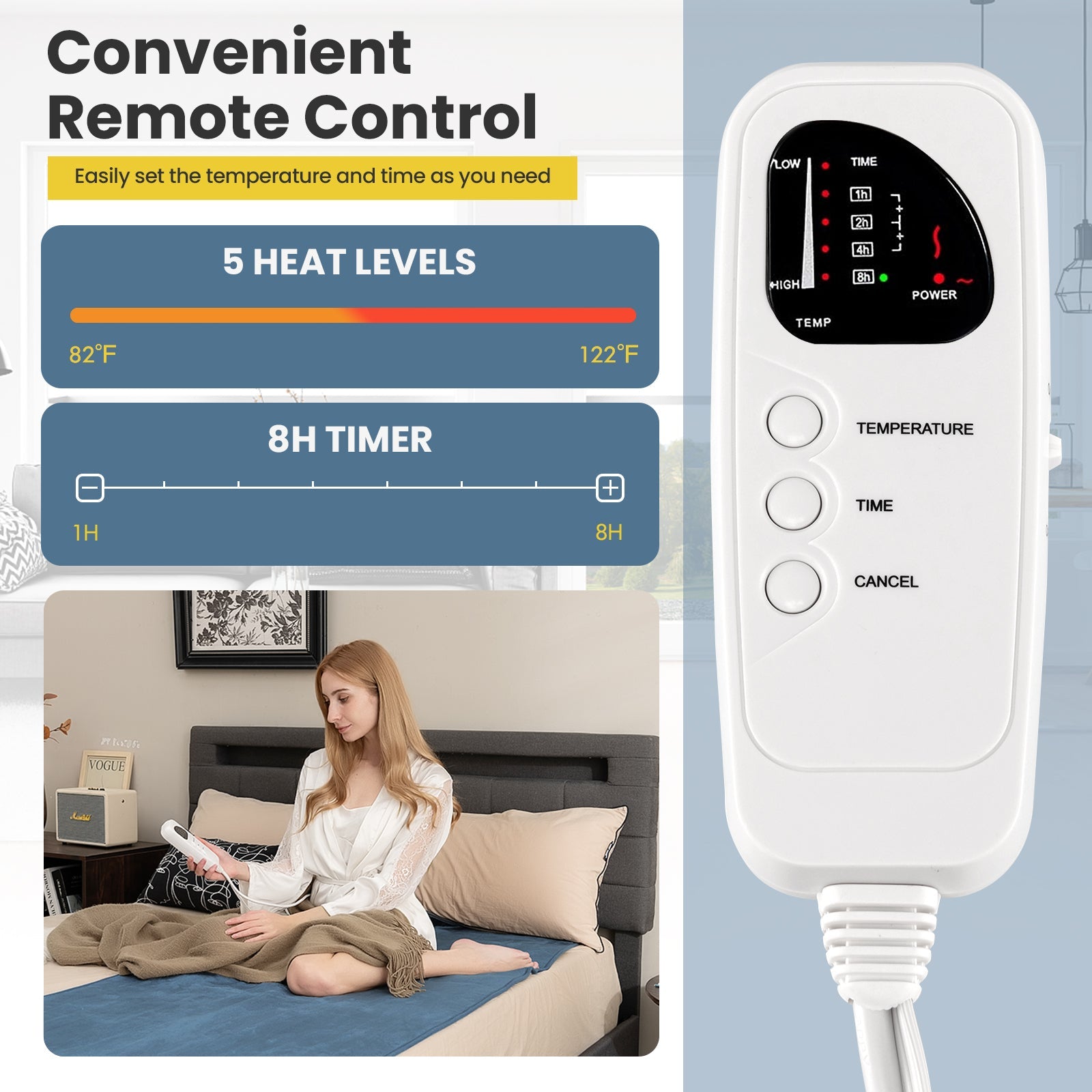 Electric Heated Mattress Pad with 5 Heating Levels & Overheat Protection
