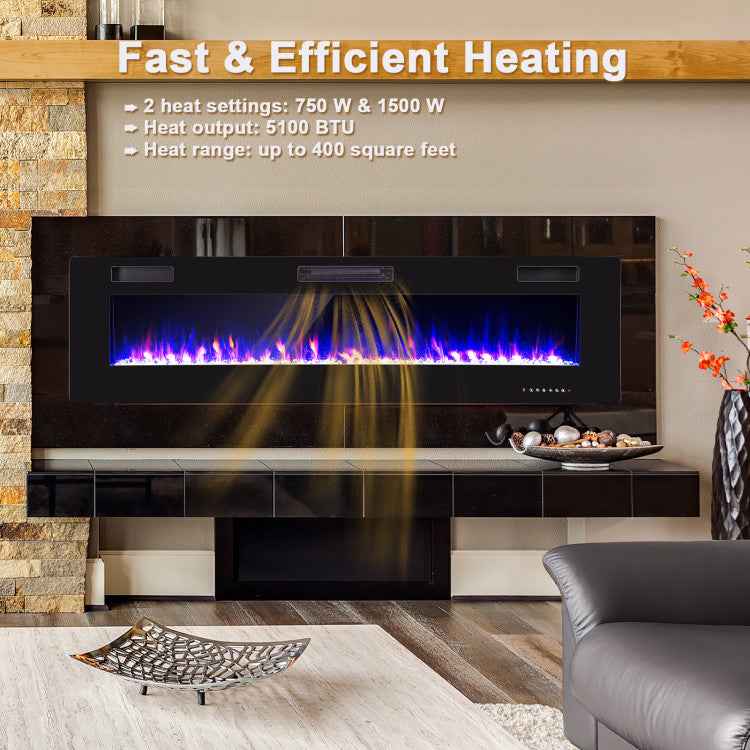 68-Inch Ultra-Thin Recessed Electric Fireplace