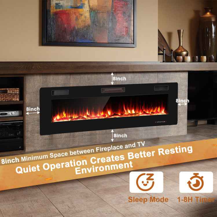 68-Inch Ultra-Thin Recessed Electric Fireplace