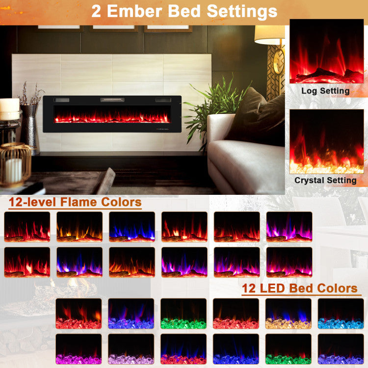 68-Inch Ultra-Thin Recessed Electric Fireplace