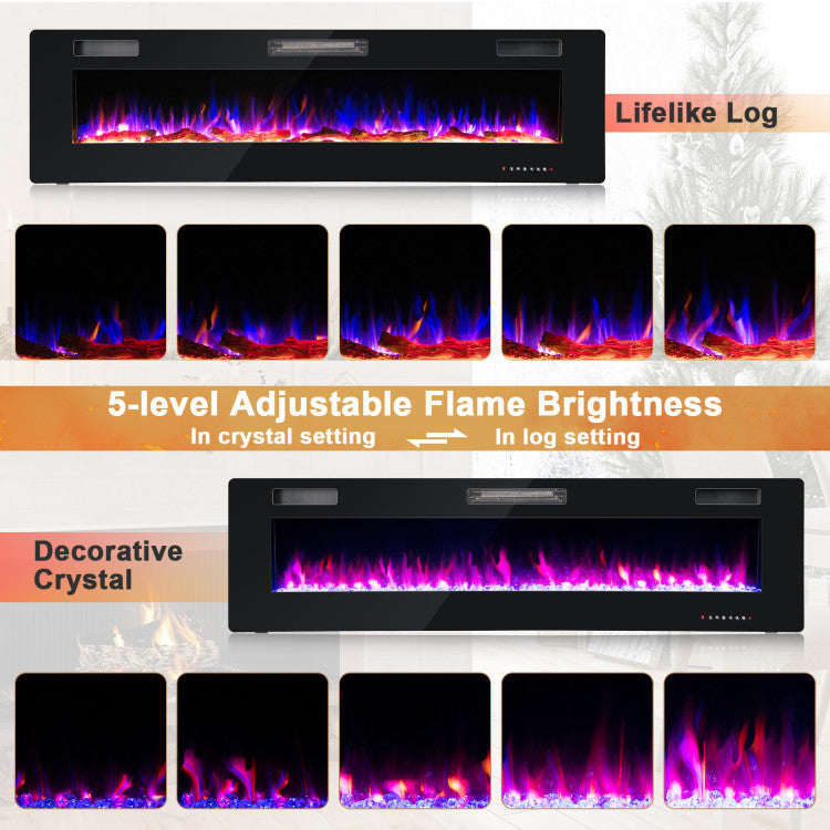 68-Inch Ultra-Thin Recessed Electric Fireplace