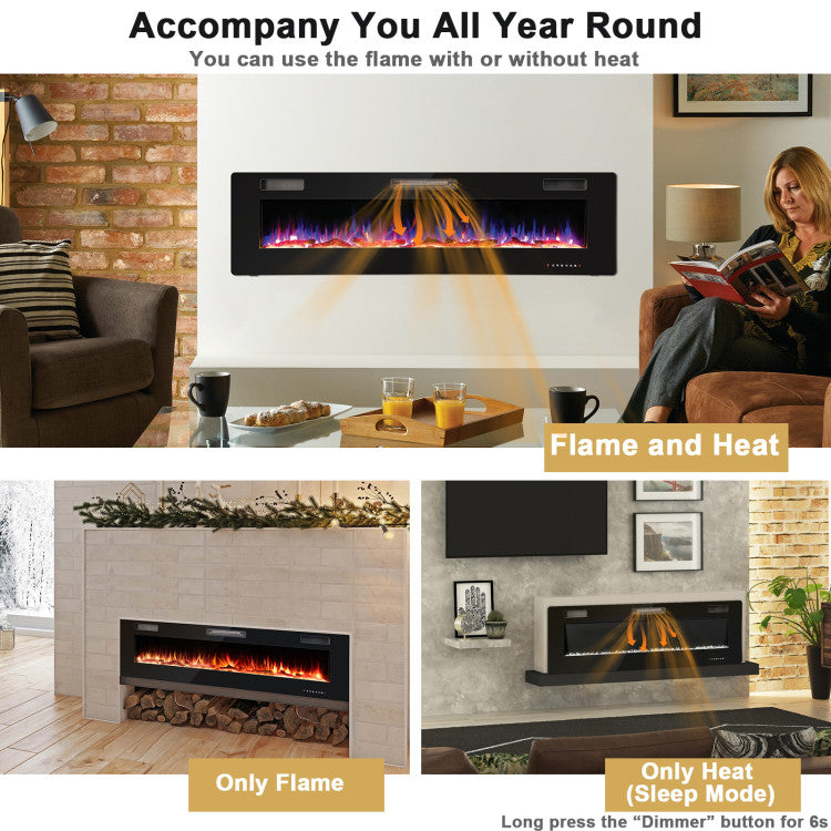 68-Inch Ultra-Thin Recessed Electric Fireplace