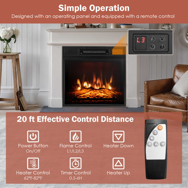 18/23-Inch Electric Fireplace Insert with Adjustable LED Flame