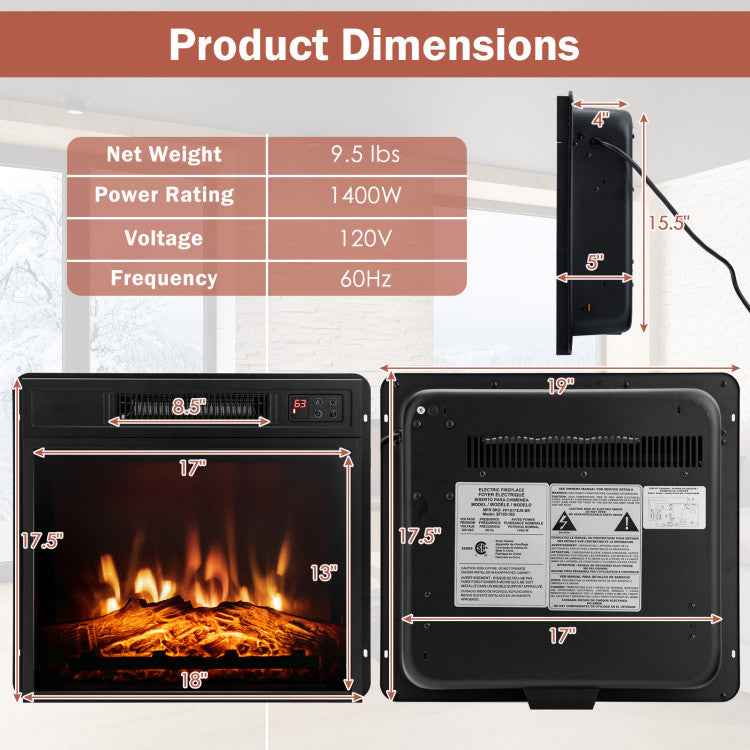 18/23-Inch Electric Fireplace Insert with Adjustable LED Flame