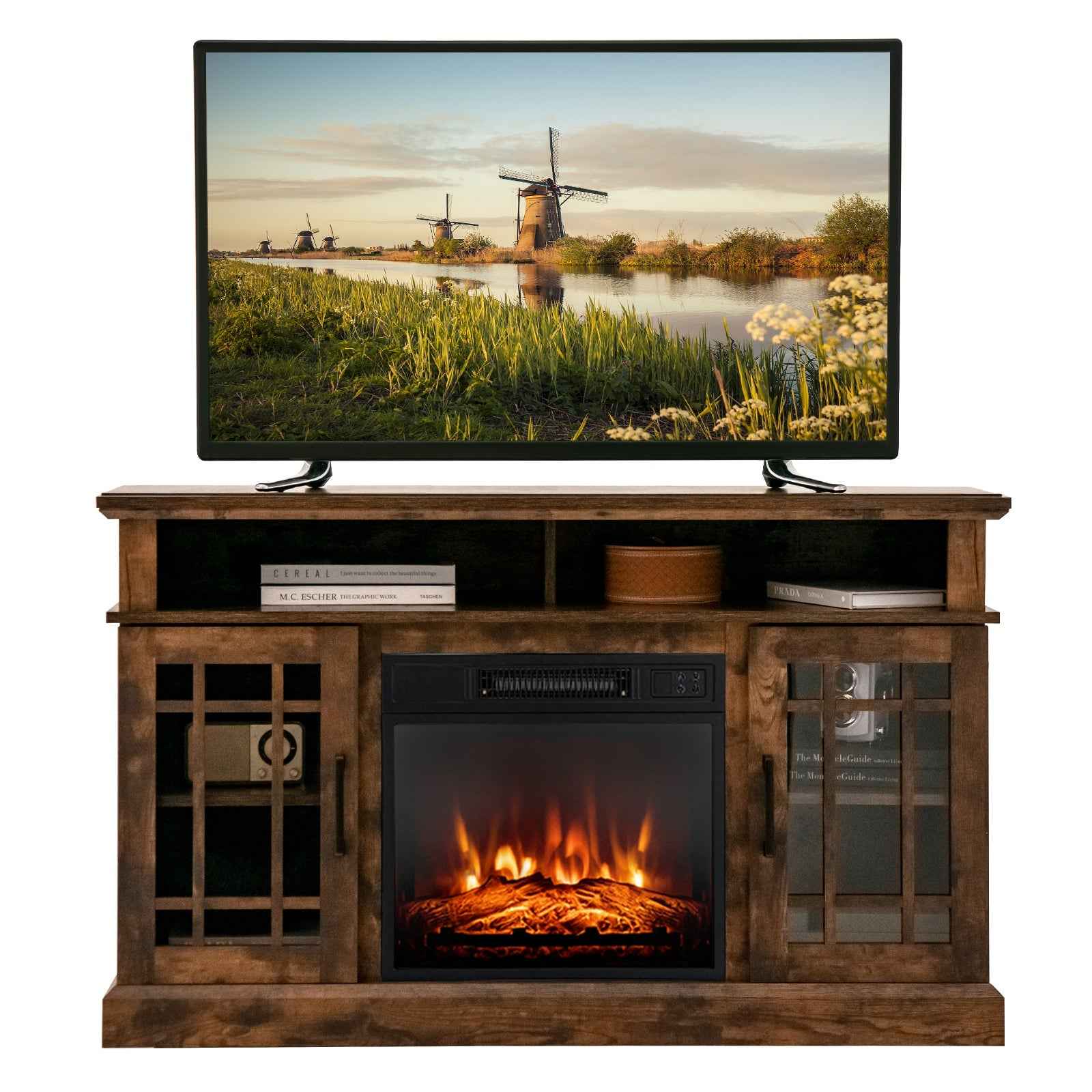 48-Inch Electric Fireplace TV Stand with Cabinets – Entertainment Center